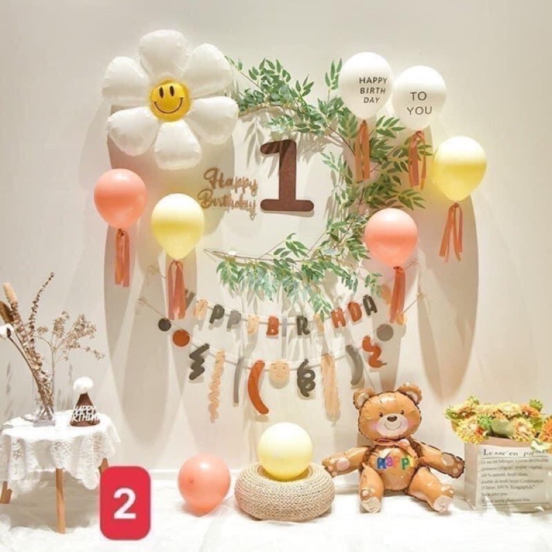 ( Kèm dây lá Olive) Set bóng trang trí sinh nhật bé trai và bé gái [Siêu đẹp mà dễ làm]