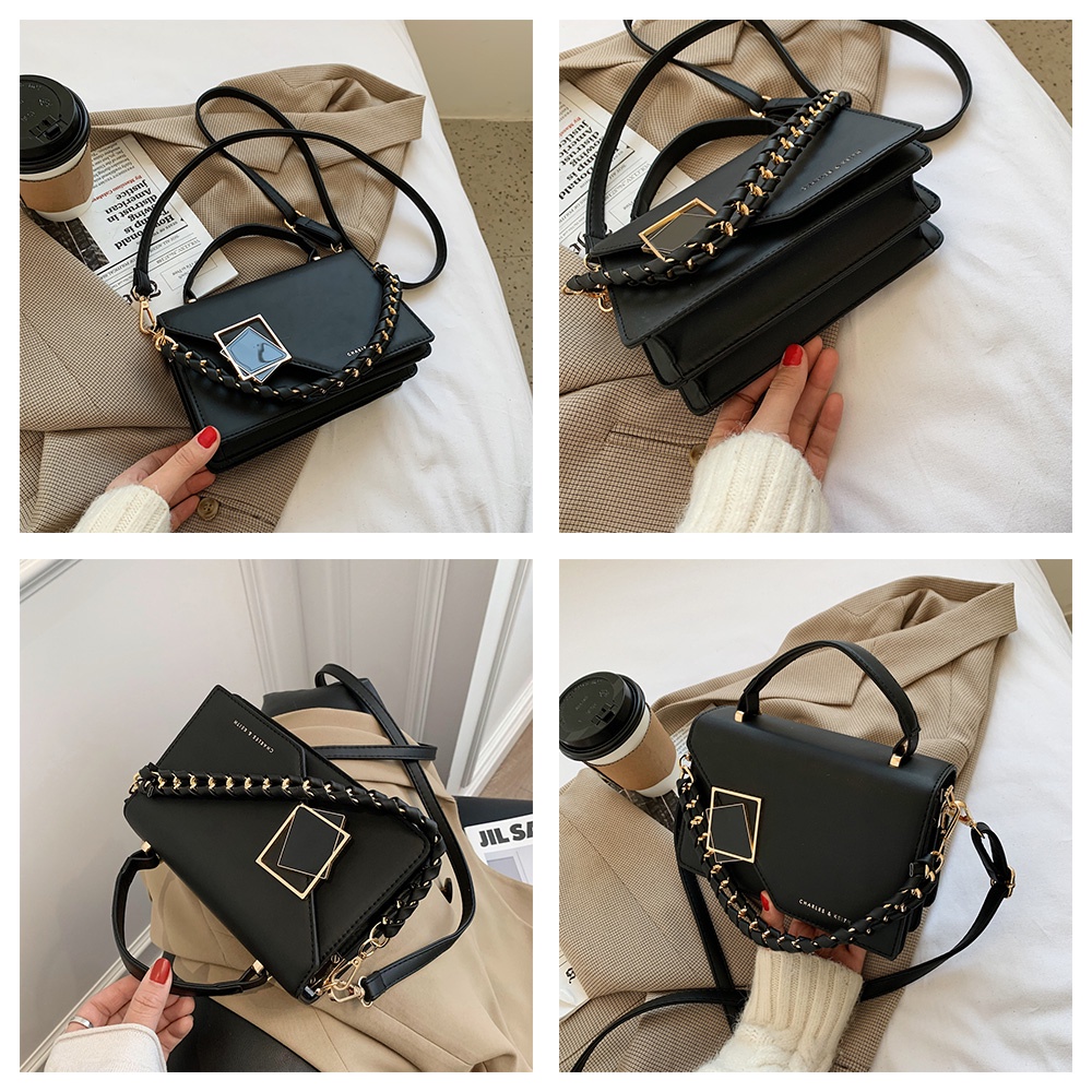 Túi xách nữ đeo chéo dáng vuông hai ngăn phong hàn quốc thời trang da dây xích thiết kế độc đáo giá rẻ đẹp đi chơi