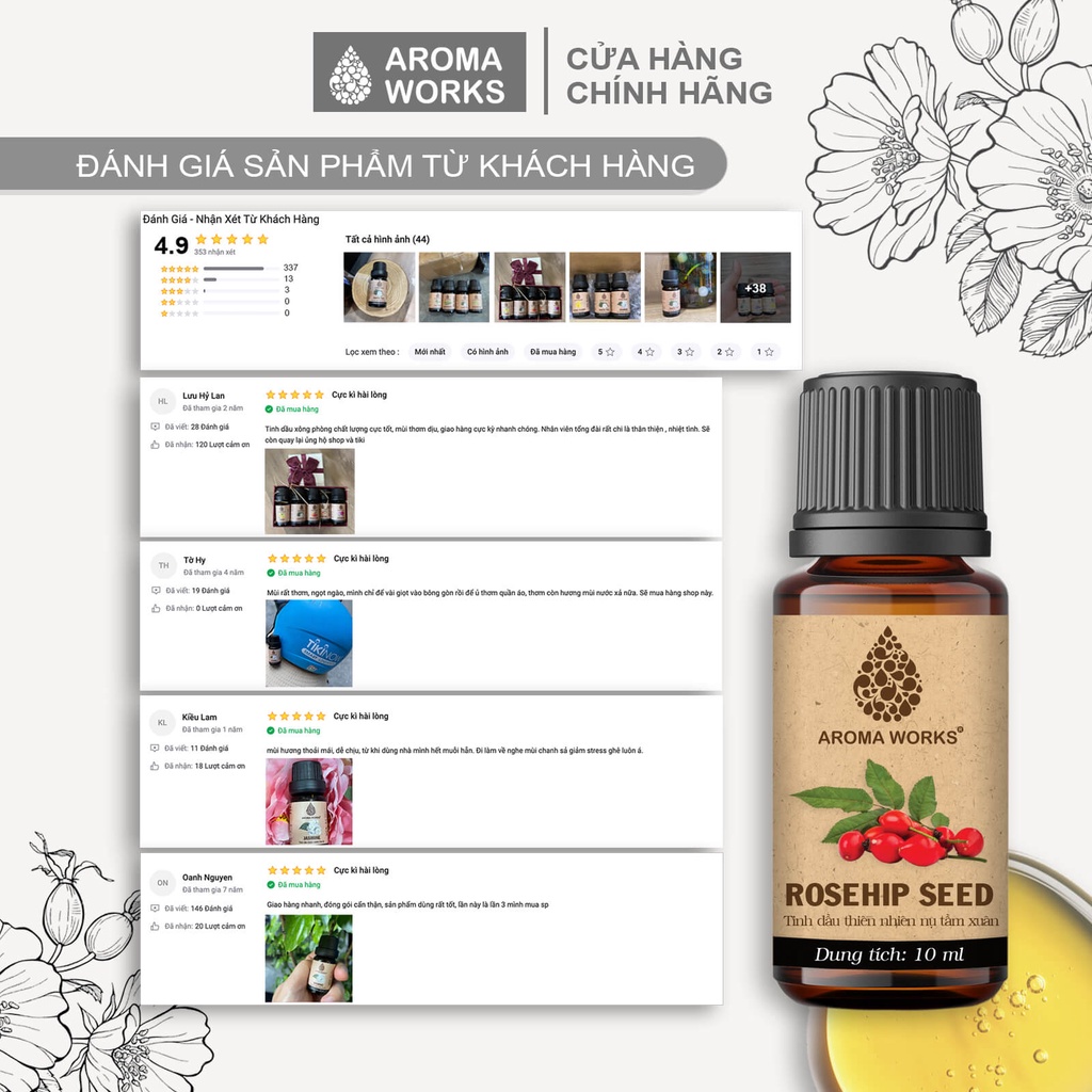 Dầu Nụ tầm xuân Aroma Works Organic Rosehip Seed Oil dưỡng da, cấp ẩm, làm mờ da rạn nứt
