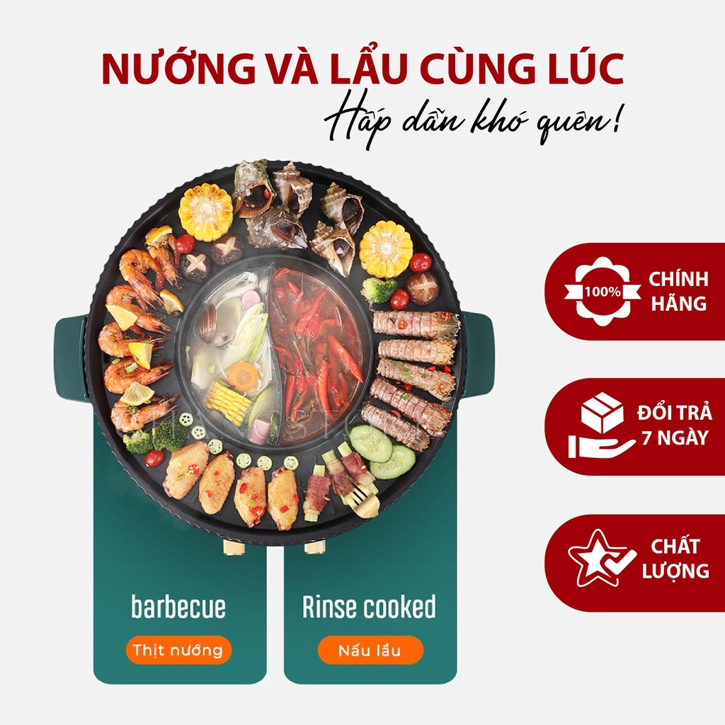 BẾP LẨU NƯỚNG ĐA NĂNG CAO CẤP 2 IN 1-Khay nướng chống dính - Tiết kiệm điện năng