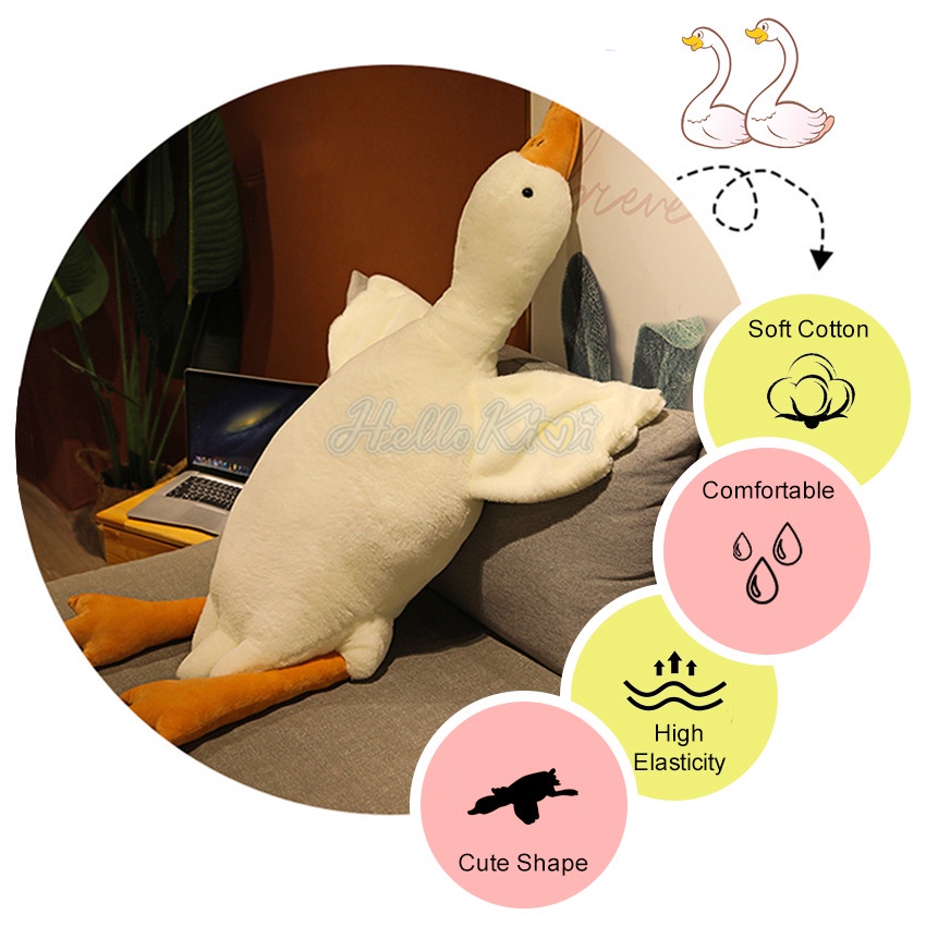 Gối Ôm Dài Hình Chú Ngỗng Nhồi Bông Màu Trắng Cánh Lớn Có Thể Giặt