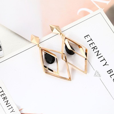 Bông Tai Bạc S925 Hàn Quốc Hình học đơn giản Cá tính Kim Cương Đen