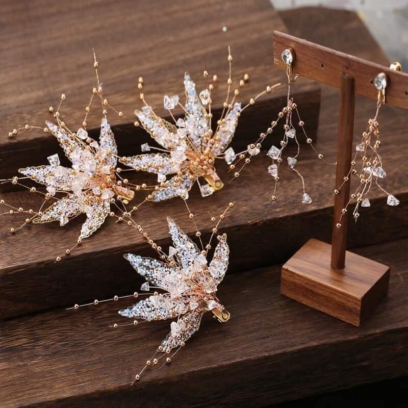 bộ 3 cài lá kèm bông tai siêu xinh Giá chỉ 120k