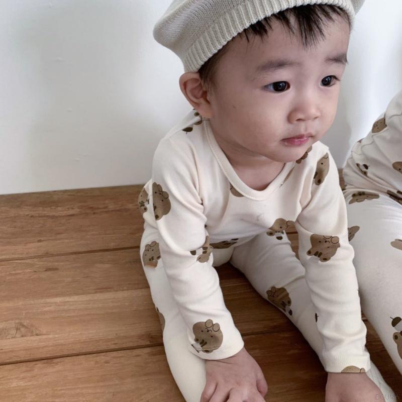 Bộ đồ ngủ mềm mại họa tiết hoạt hình dễ thương phong cách Hàn Quốc thoải mái cho bé