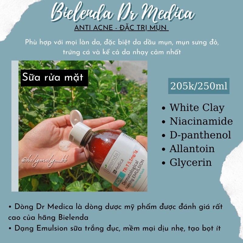 [Date Mới] Sữa rửa mặt Bielenda Dr Medica Dermatological Cleansing Emulsion làm sạch da, ngăn ngừa mụn, giữ ẩm