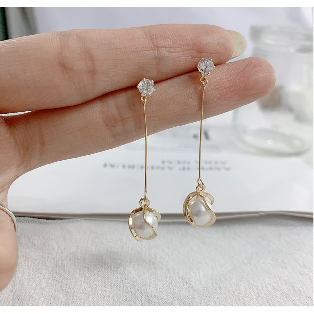 Bông tai Bạc 925 Phong Cách Hàn Quốc - HẠT CHÂU BỌC KIỂU SỢI DÀI ( Cao Cấp )- ẢNH CHỤP THẬT