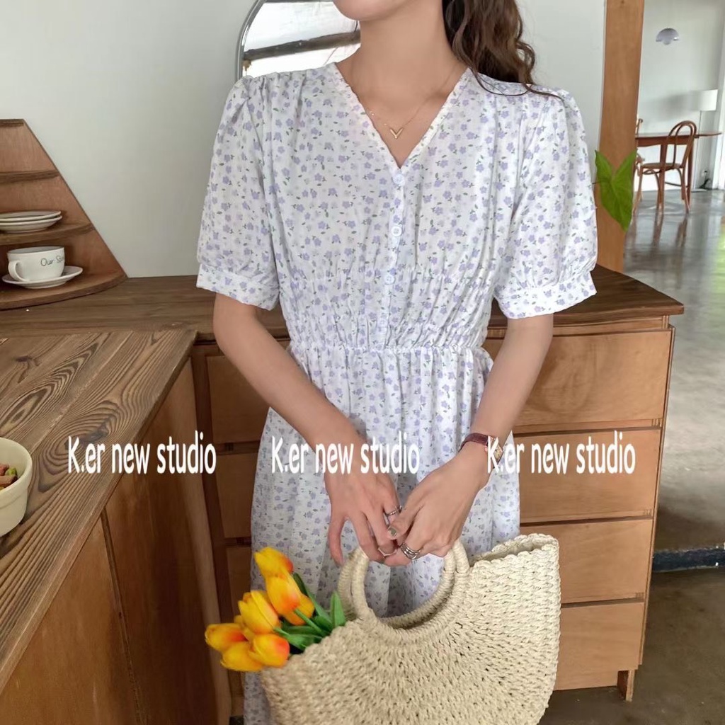 Váy hoa nhí cổ V nhún ngực VKE1042-1 Ulzzang Style🌸 Hàng Quảng Châu