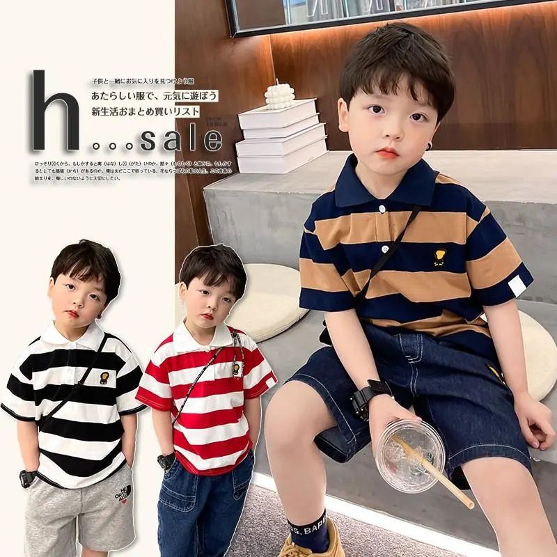 Áo thun polo tay ngắn chất liệu 100% cotton thiết kế thời trang phong cách nhật bản cho bé