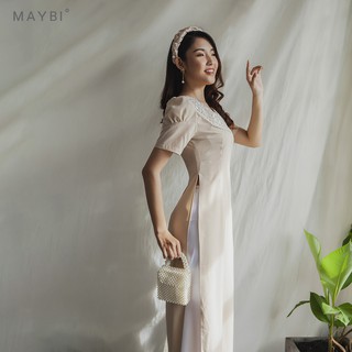Áo dài Maybi ôm phối cổ ren trắng