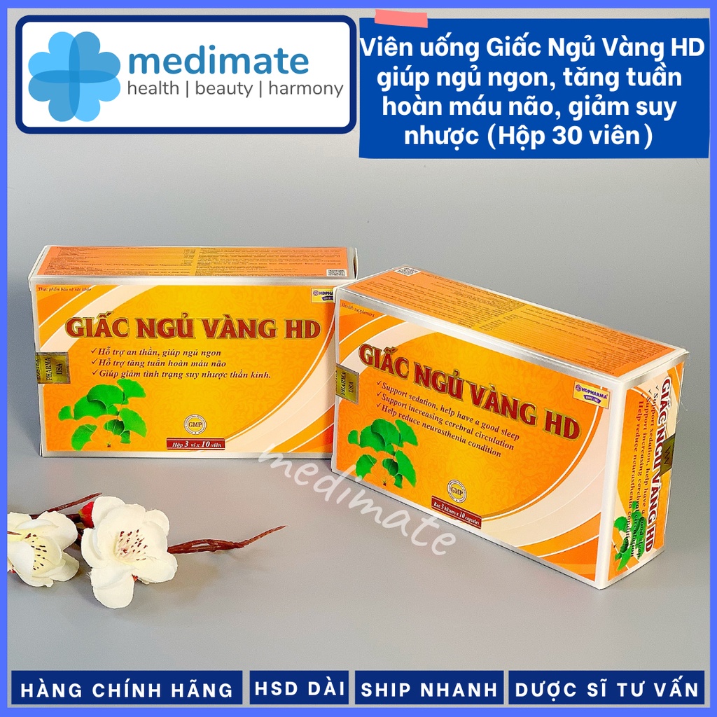 Viên uống Giấc Ngủ Vàng HD giúp ngủ ngon, hỗ trợ tăng tuần hoàn máu não, giảm suy nhược thần kinh (Hộp 30 viên)