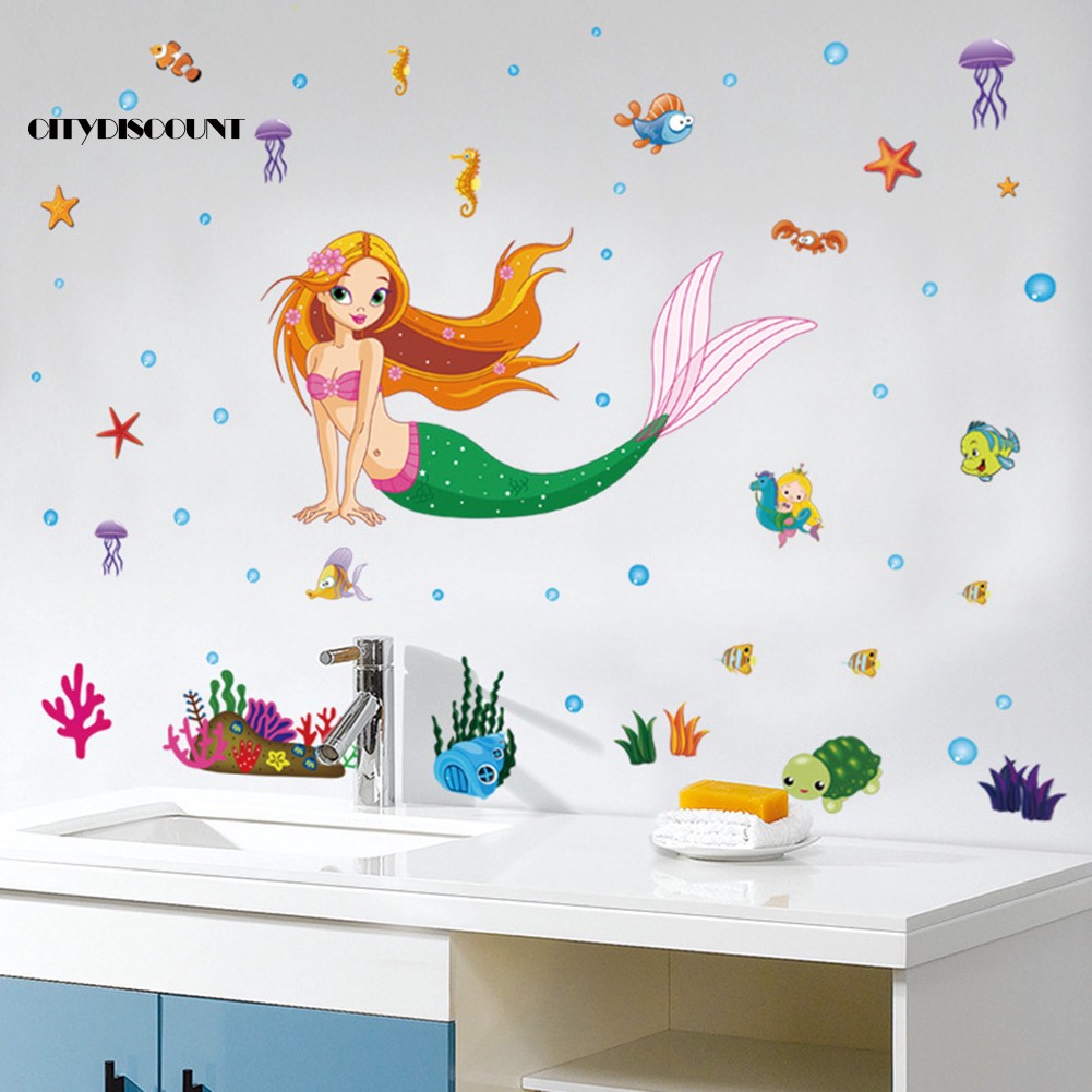 Mermaid Princess Pattern Self-adhesive Wall Sticker Wallpapers Kids Bedroom Decor