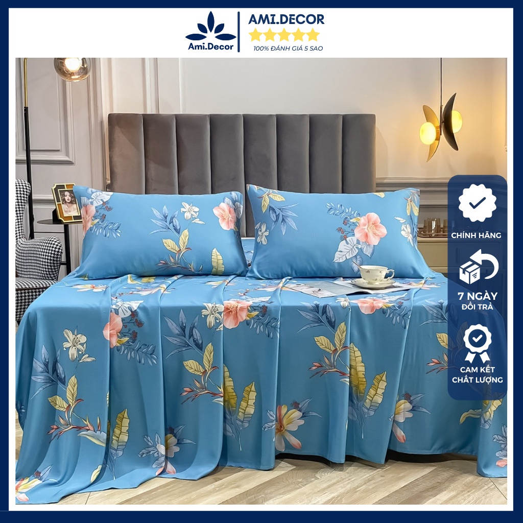 Bộ ga gối lụa tencel 60s hoa tiết sang trọng lịch sự nhập khẩu cao cấp, ga giường lụa mát lạnh - nhiều mẫu lựa chọn