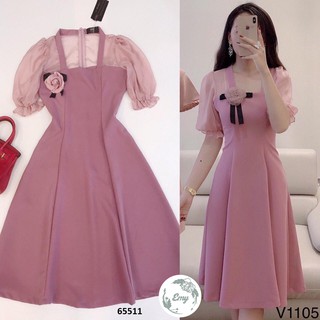Đầm hồng dự tiệc tay phối lưới dễ thương đủ size 30 đến 72kg-5511