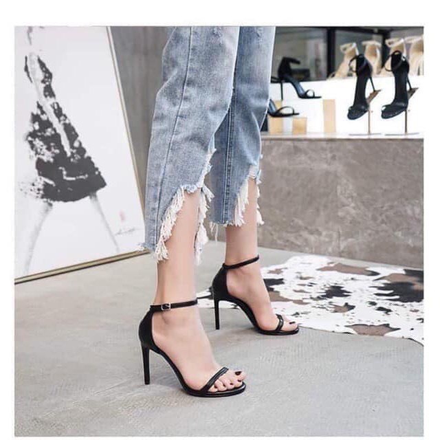 dép nữ-Sandal 9cm gót nhọn da mờ