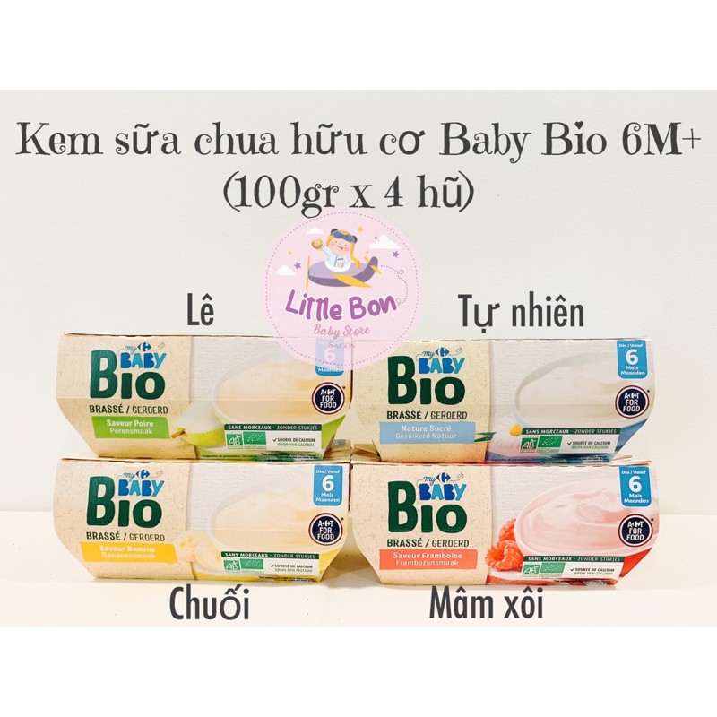 Váng sữa/Sữa chua Baby Bio Carrefour Pháp 6/8M bay air (lốc 4 hũ x 100gr)_Date 05,06,07/2022