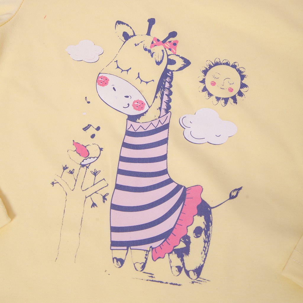 Bộ bé gái dài tay mặc nhà chất thun cotton in hình hươu cao cổ thời trang cao cấp Herokids GB35
