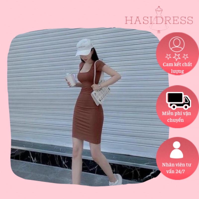 Váy Body cổ U màu cam đất siêu tôn dáng và tôn da luôn đó cả nhà. Mặc thấy da trắng lắm nha - Hasi.dress