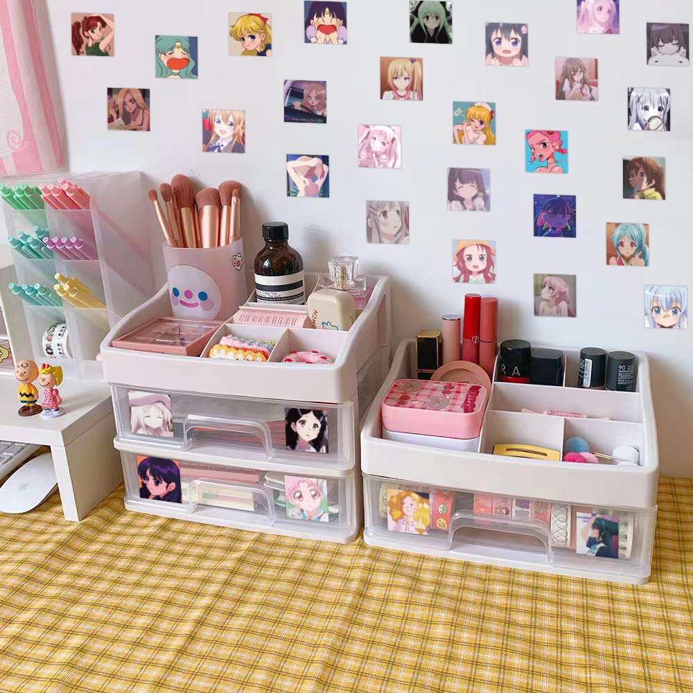 Set 60 Miếng Dán Họa Tiết Anime Kawaii Dễ Thương Dùng Trang Trí Sổ Tay/Nhật Ký DIY