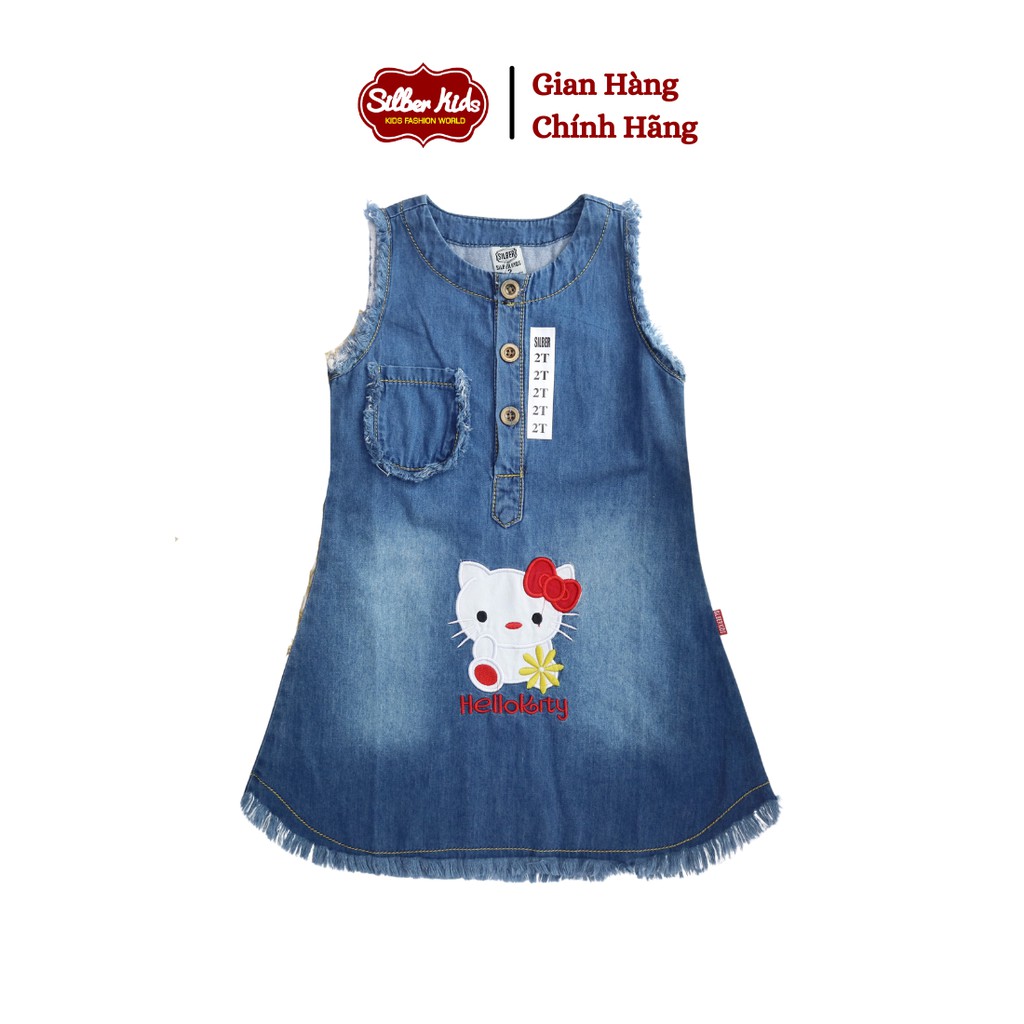Váy Jean Bé Gái 925kg Sát Nách Túi Tua Rua, Gấu Tua Rua Thêu Kitty SILBER KIDS