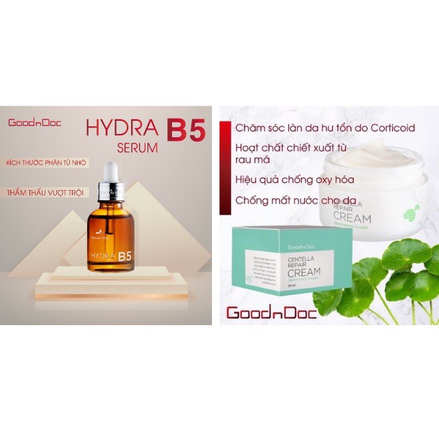 Kem Rau Má + Serum Dưỡng Ẩm Phục Hồi Giảm Thâm Nám Trắng Sáng Da Chống Lão Hóa GoodnDoc Centella Repair cream