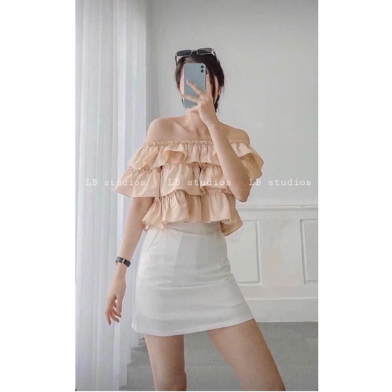 ÁO KIỂU CROPTOP NỮ TRỄ VAI BÈO 3 TẦNG TIỂU THƯ STYLE DỄ THƯƠNG - AK0012 | bear.story