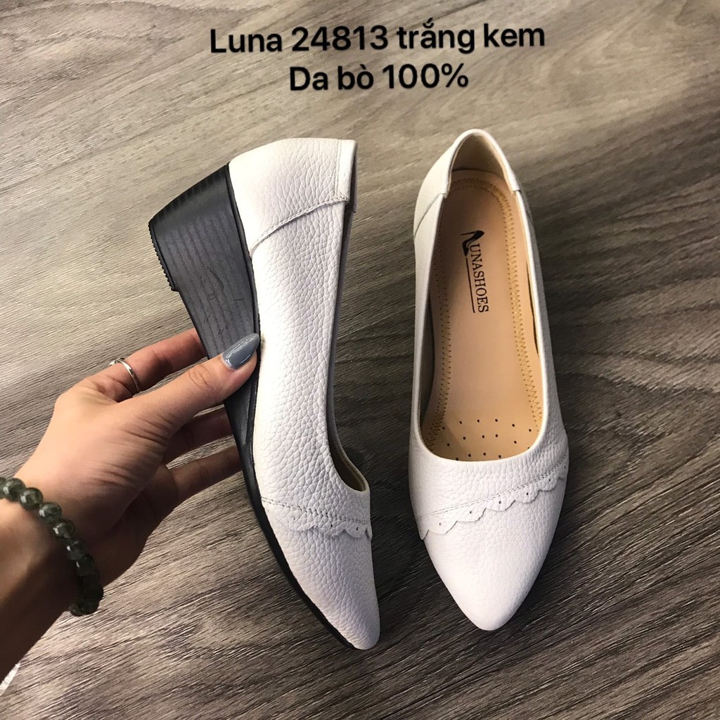 Giày Đế Xuồng nữ da bò mềm êm chân LUNASHOES 24813 giầy Mũi Nhọn 5p HÀNG CAO CẤP bảo hành 2 năm