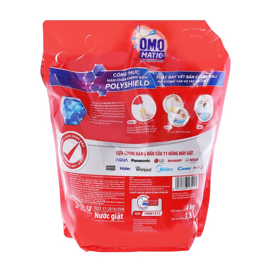 Nước giặt OMO Matic cửa trên túi 4kg