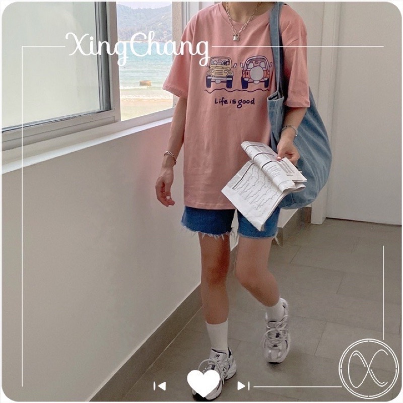 Áo thun phông PINK tay lỡ form rộng LIFE IS GOOD Unisex