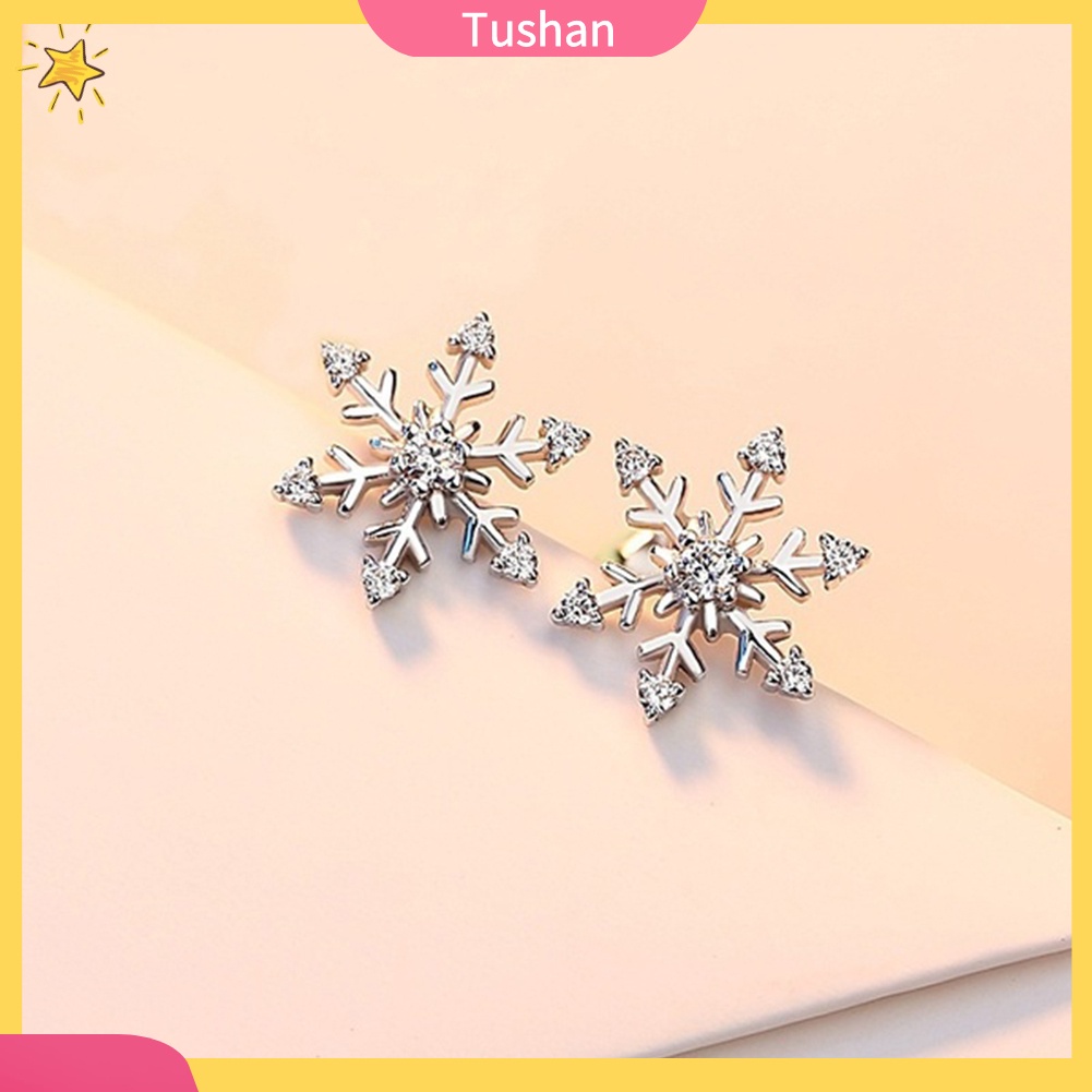 TUSH_Elegant Women Rhinestone Inlaid Snowflake Ear Stud Earrings Jewelry Xmas Gift