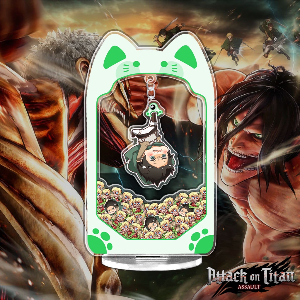 Mô hình gắp thú bông Attack On Titan standee chibi các nhân vật Mikasa Levi Reiss kèm theo móc khóa 15cm HM Decor
