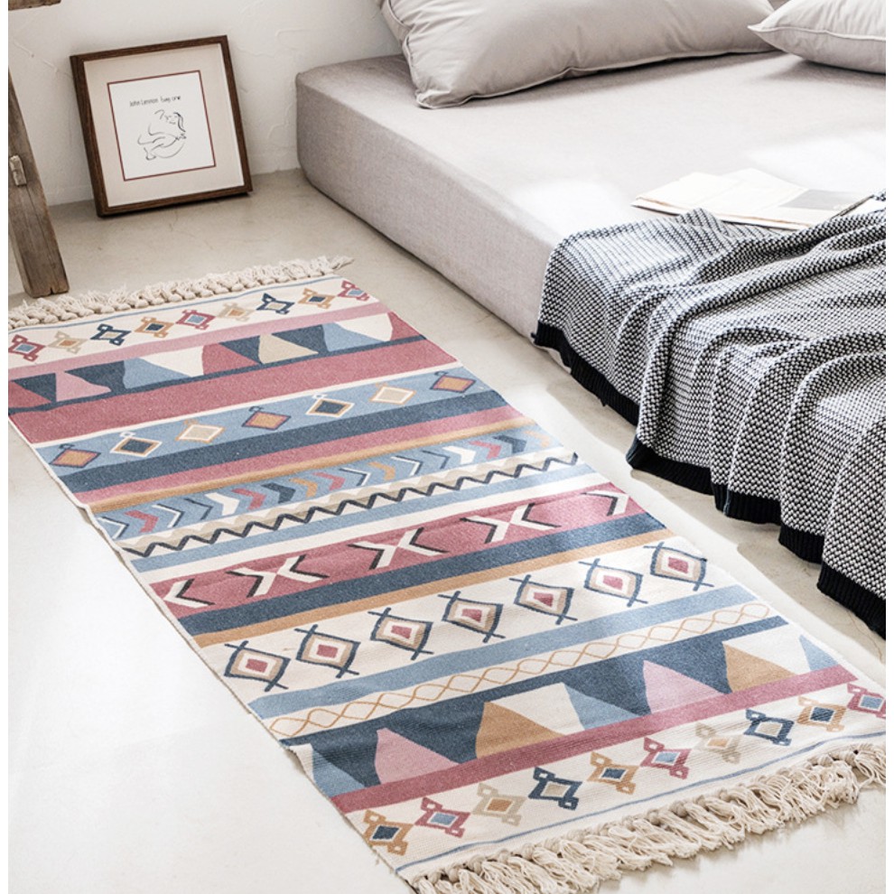 Thảm lót phòng ngủ, trải sàn, thảm sofa vải cotton và lanh thổ cẩm phong cách Bắc  Âu 60cm * 180 CM