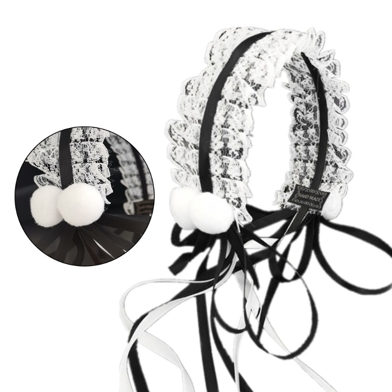 Flgo Kẹp Tóc Ruy Băng Dài Đính Nơ Bằng Lông Xù Phối Ren Dành Cho Hóa Trang