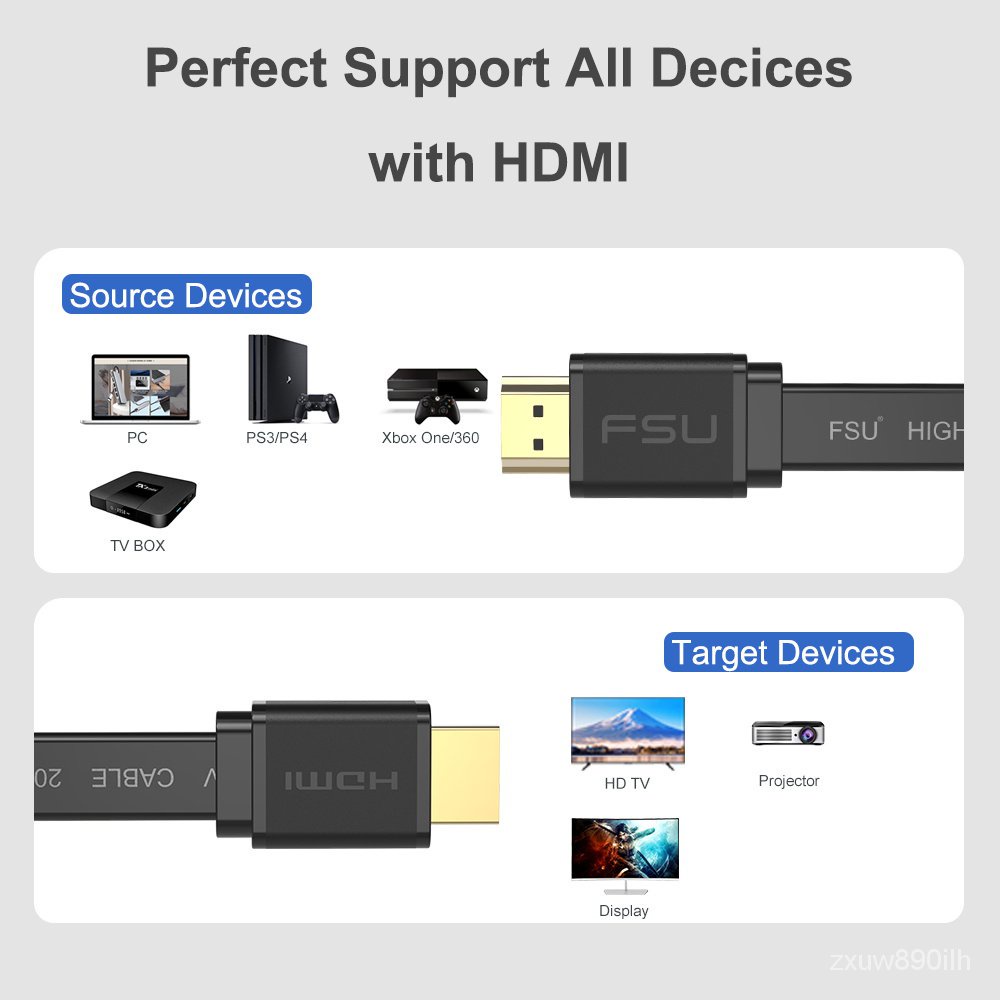Dây Cáp Phẳng 4K HDMI 2.0 0.5m 1m 2m 3m HD 4K 3D HDMI Cho Máy Chiếu HDTV DVD 1080P