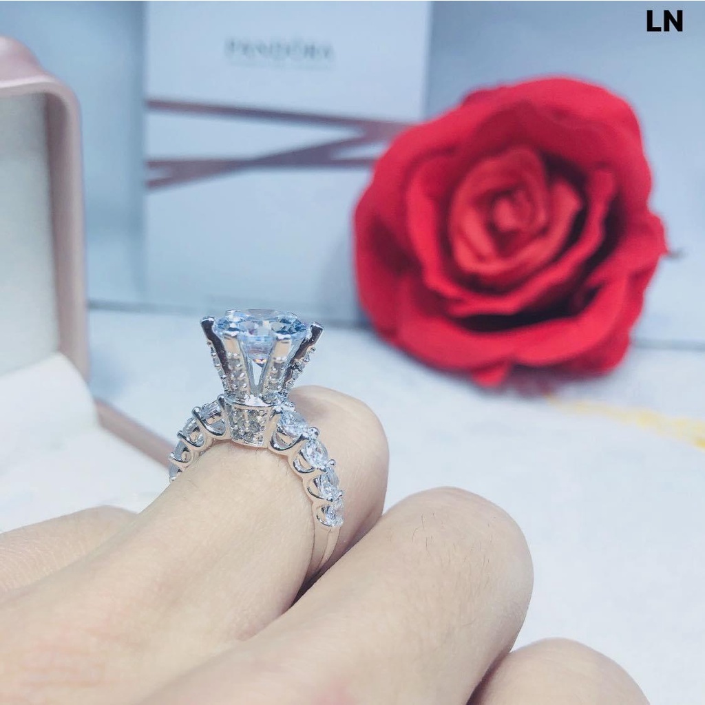 Nhẫn nữ - Nhẫn nữ bạc ý 925 cao cấp - đá chủ 8mm - phụ kiện thời trang