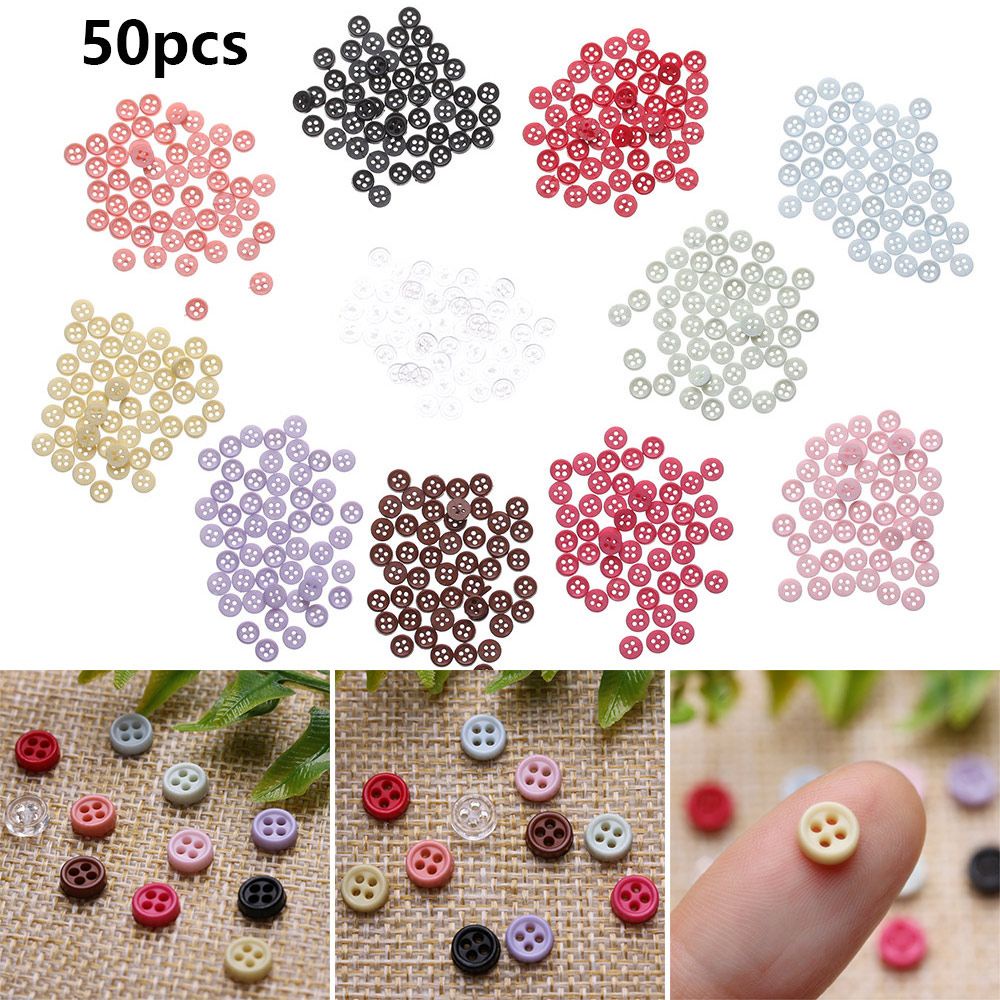 Set 50 nút nhựa 6mm màu sắc kẹo ngọt dễ thương dùng để may quần áo búp bê