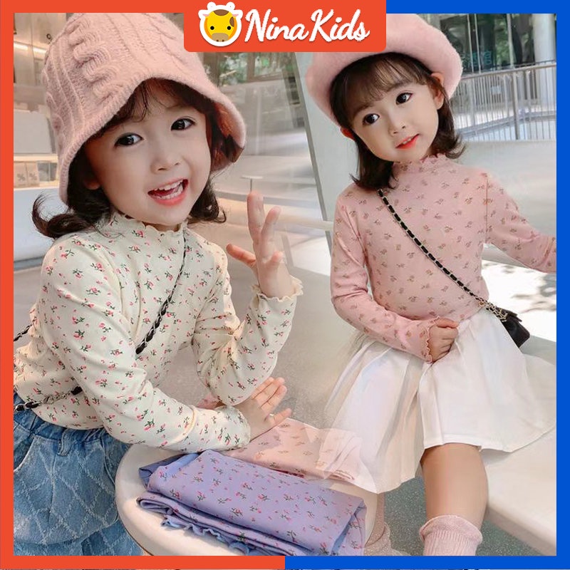 Áo Thun Cổ Lọ In Họa Tiết Hoa Xinh Xắn Cho Bé Gái Từ 1-6 Tuổi