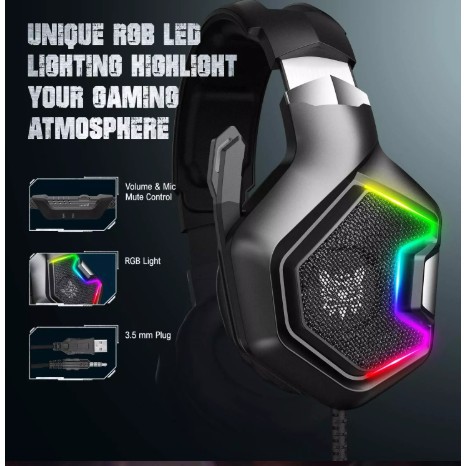 Tai nghe chụp tai chơi game ONIKUMA K10 PRO có đèn LED RGB với micrô đa hướng dành cho PC PS4 Máy tính xách tay