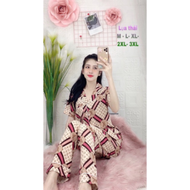 🍃CÓ BIGSIZE ĐỒ BỘ PIJAMA LỤA THÁI HOẠ TIẾT QUẦN DÀI TAY NGẮN 🍃 | BigBuy360 - bigbuy360.vn