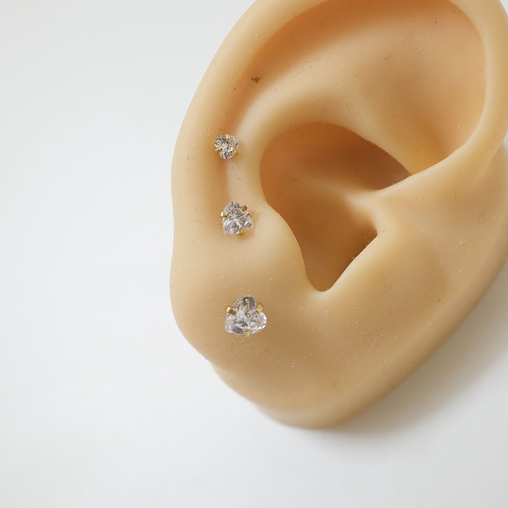 [1 Chiếc] Khuyên Tai Titan Màu Vàng Đá Trái Tim Unisex Đuôi Bi Không Gỉ Sét Không Ngứa Bông Tai Nam Julies Box 66