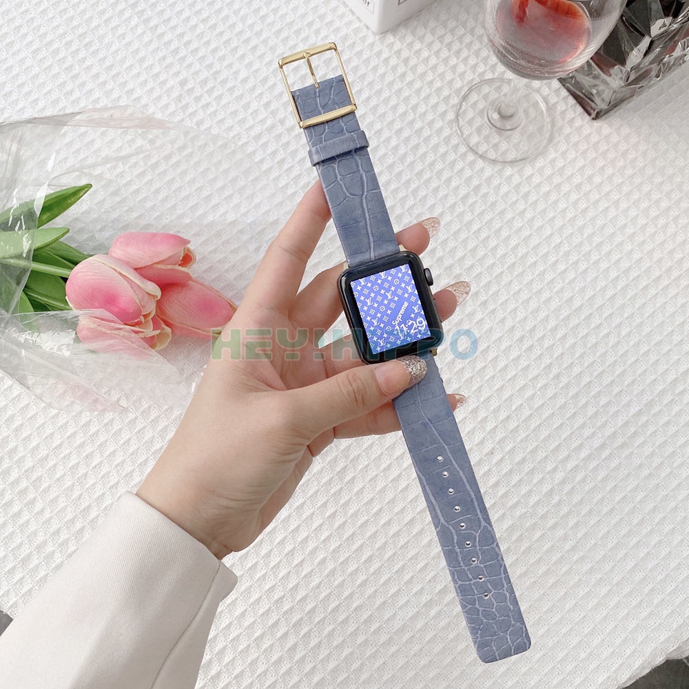 Dây Đeo Họa Tiết Da Cá Sấu Cho Đồng Hồ Thông Minh Apple Watch 6 Se 40mm 44mm Hermes 6 Se 5 4 3 38mm 42mm 40mm 44mm