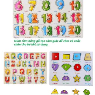 Combo 3 bộ Bảng Gỗ Ghép Hình Có Núm