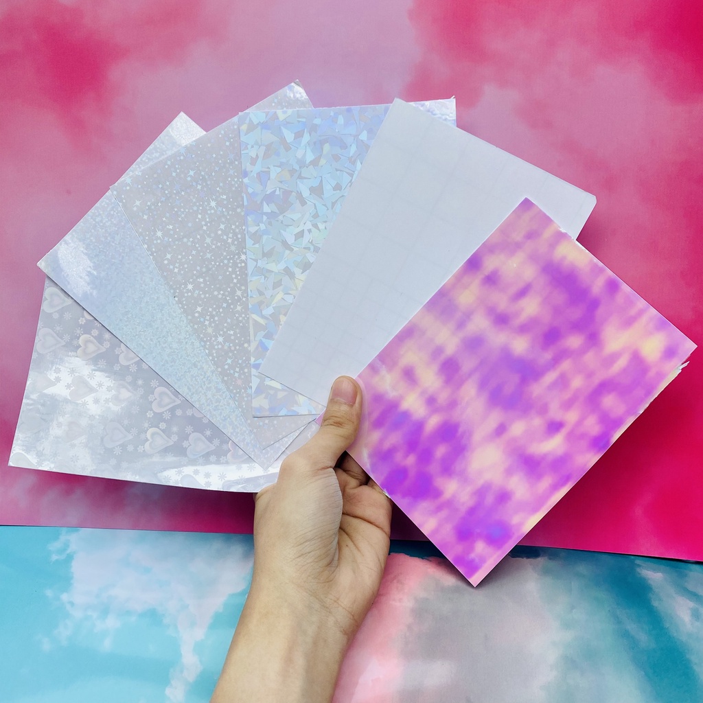 Màng cán Hologram lấp lánh trang trí sticker, toploader Size 10x15cm