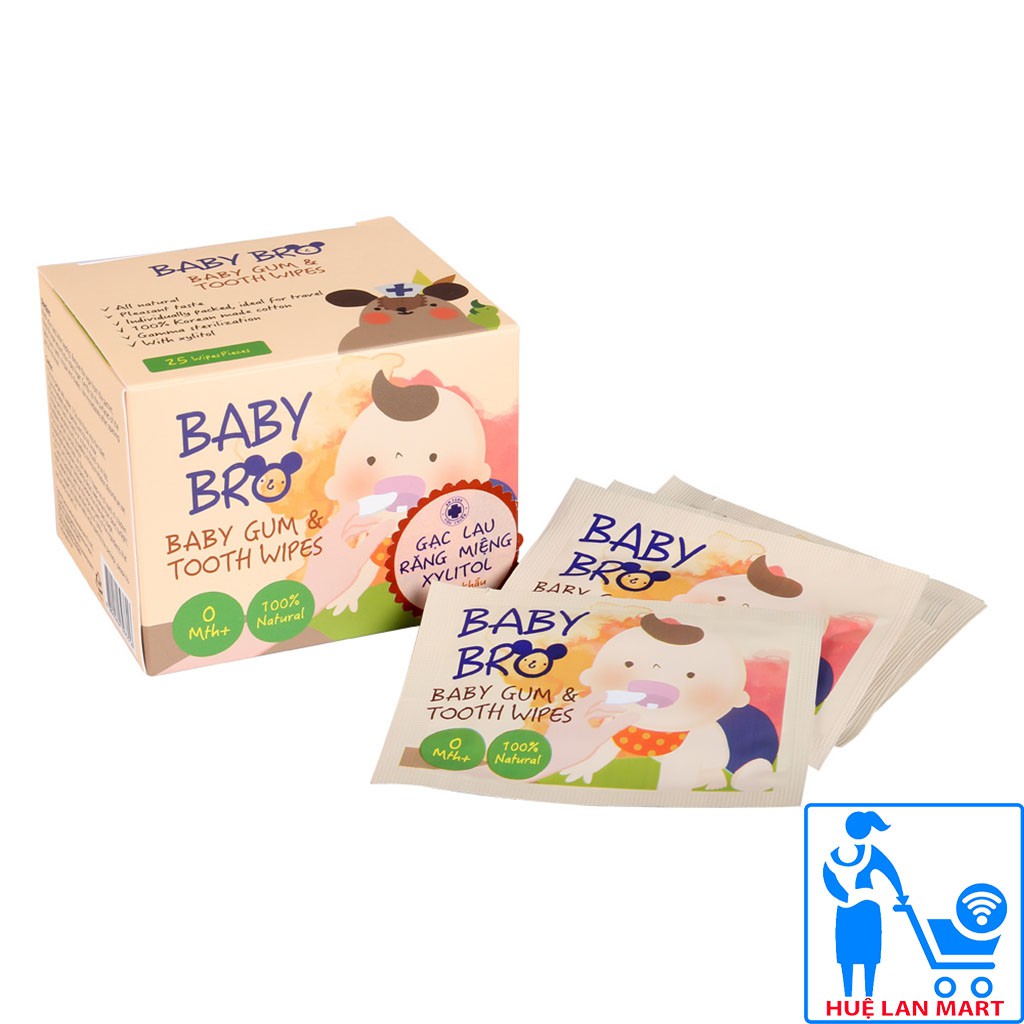 Gạc Vệ Sinh Răng Miệng Trẻ Em Baby Bro Hộp 25 Miếng (Giúp làm sạch răng miệng cho bé)