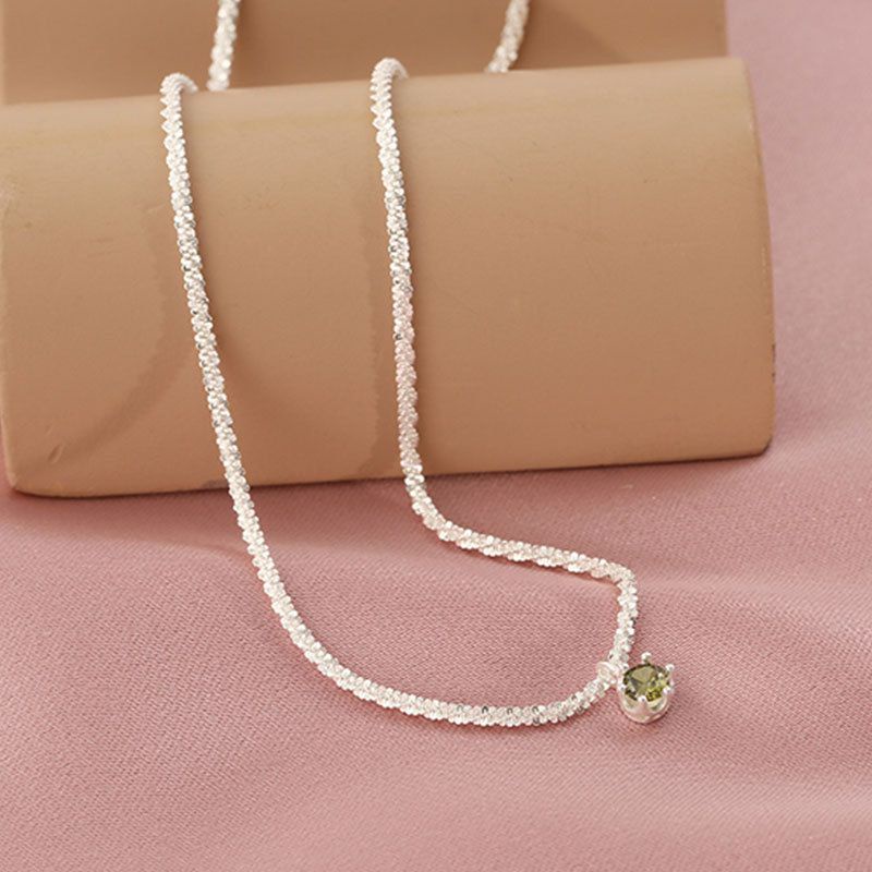 Dây chuyền bạc S925 - Vòng cổ nữ bạc Ý đá pha lê xanh dây kim tuyết sang trọng, thanh lịch Vườn Trang Sức