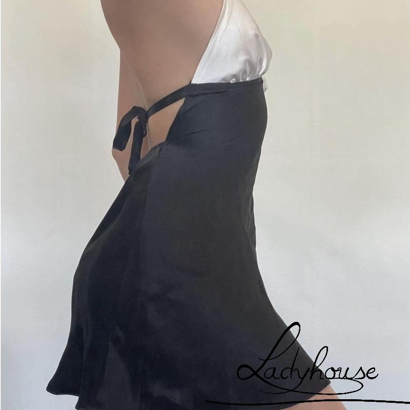 Đầm Ngắn Không Tay Hở Lưng Phối Dây Cột Dành Cho Nữ Dự Tiệc