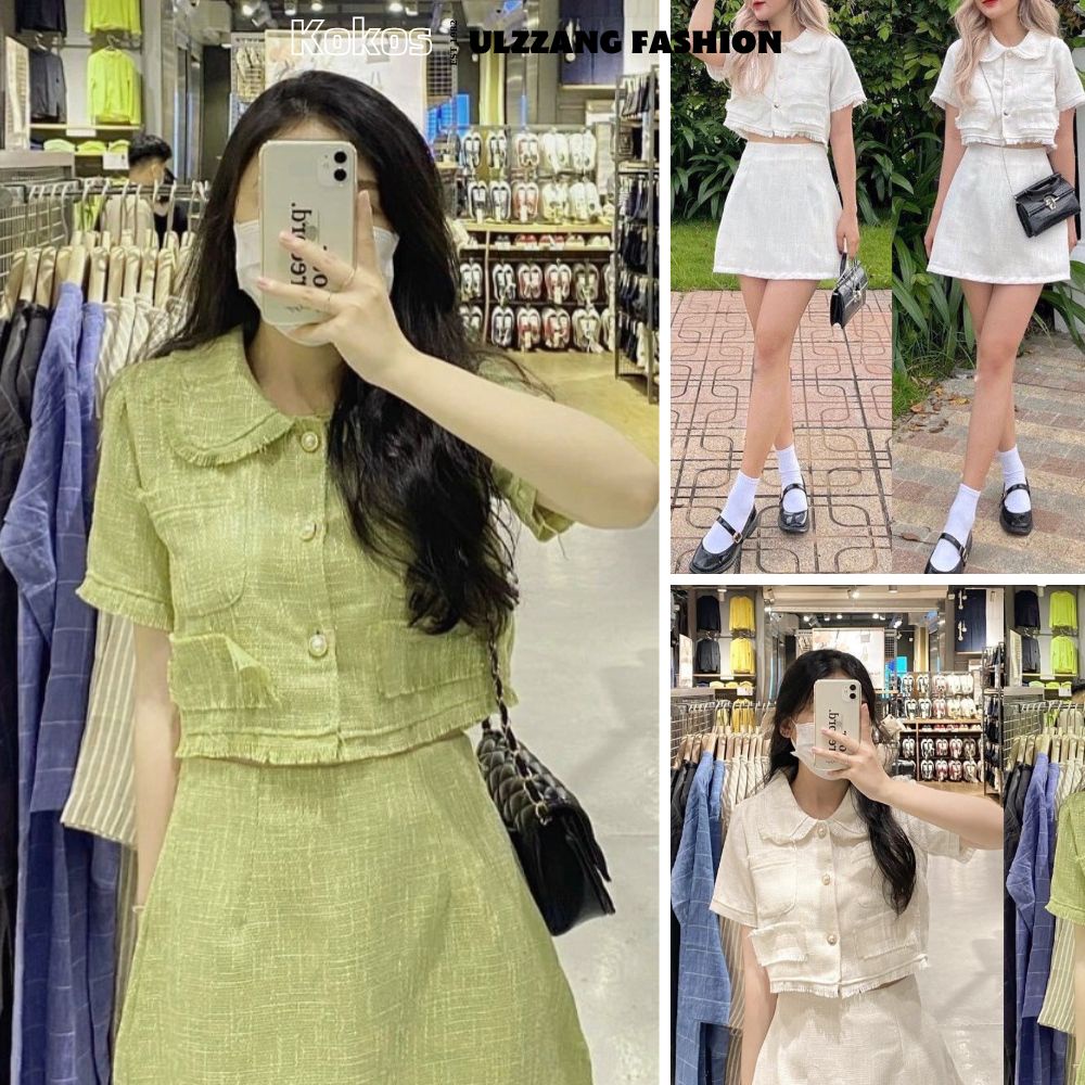 dáng ngắn, bộ đồ bánh bèo form rộng tay bồng Ulzzang 21115