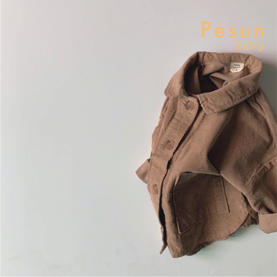 Áo Sơ Mi Tay Dài Nhung Gân Nâu Cho Bé 0-2 Tuổi