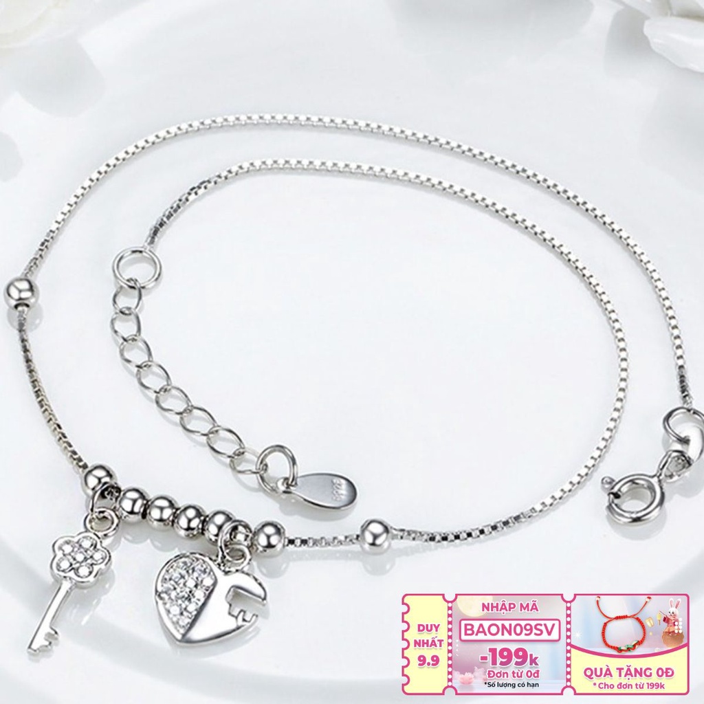 Lắc chân trái tim khóa tình yêu cho nữ bạc ý s925 - LC1546 - Bảo ngọc jewelry