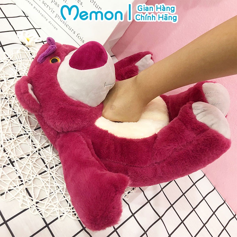 Gấu Bông Lotso Huggin Bear Lông Xù Tai Dâu Đứng Hồng Đậm Cao Cấp Memon