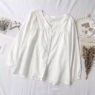 Ảnh thật Áo sơ mi baby doll cổ trụ
